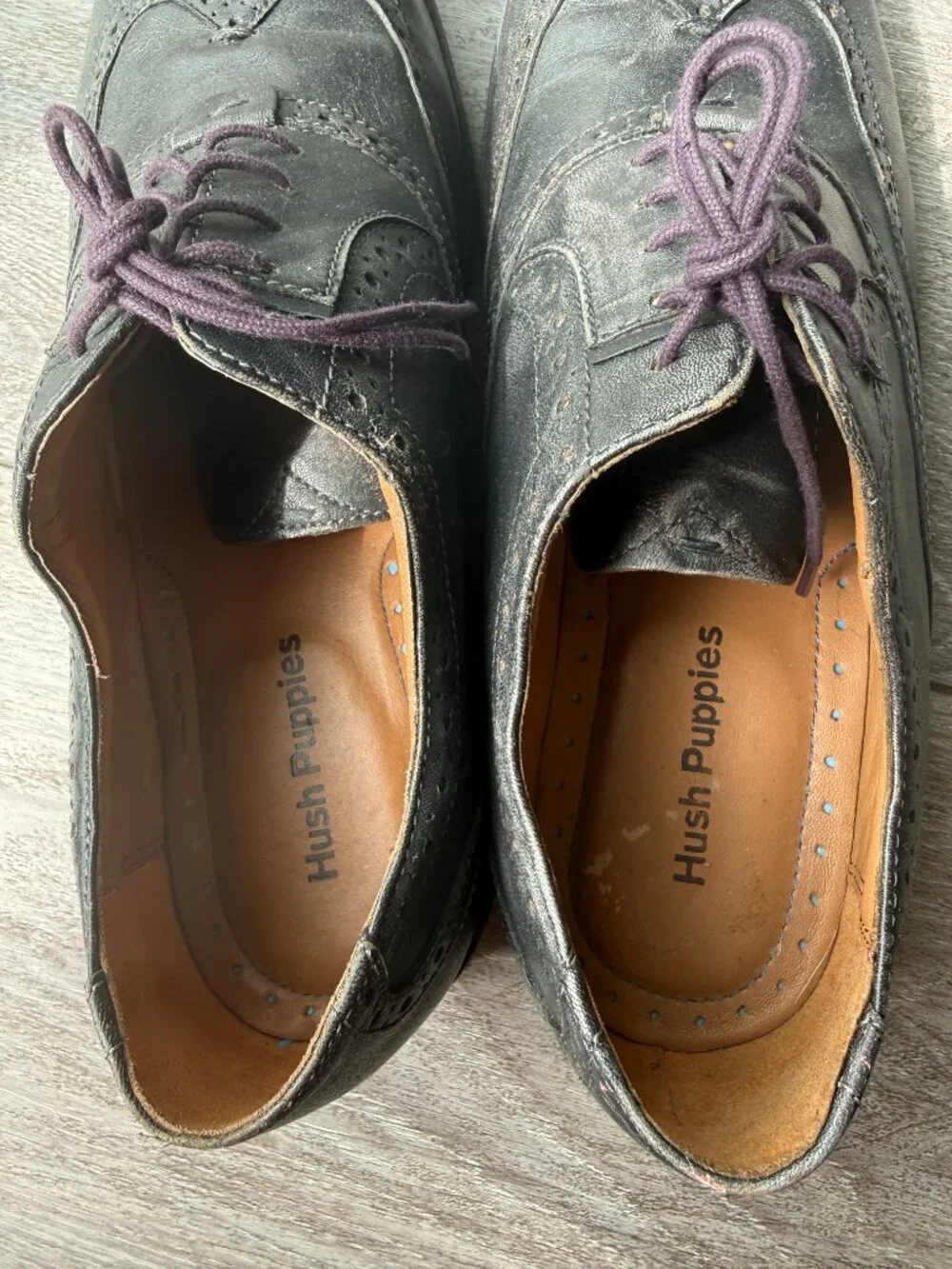 Hush Puppies Black Distressed Leather Wingtips Oxfords